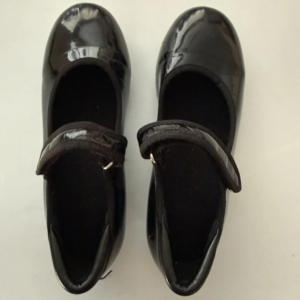 Girls Patent Leather Black Tap Dance Shoes Mary Jane 13C